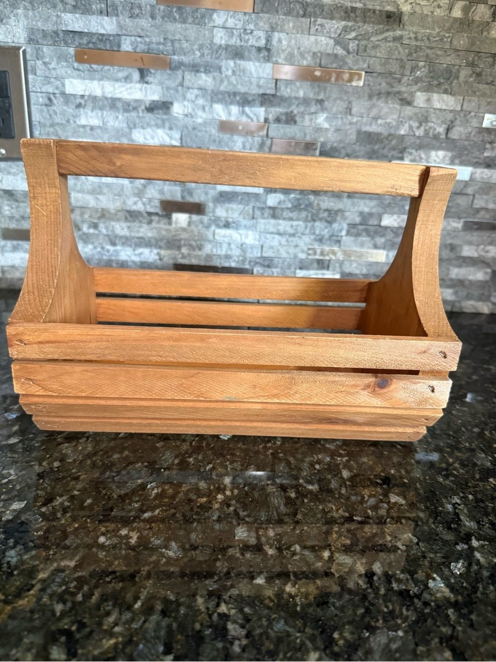 Vintage Handmade Wooden Carrying Crate Basket - Natural Wood